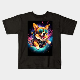 Cute Corgi in Outer Space Welsh Corgi Astronaut Dog Lover Cyberpunk Kids T-Shirt